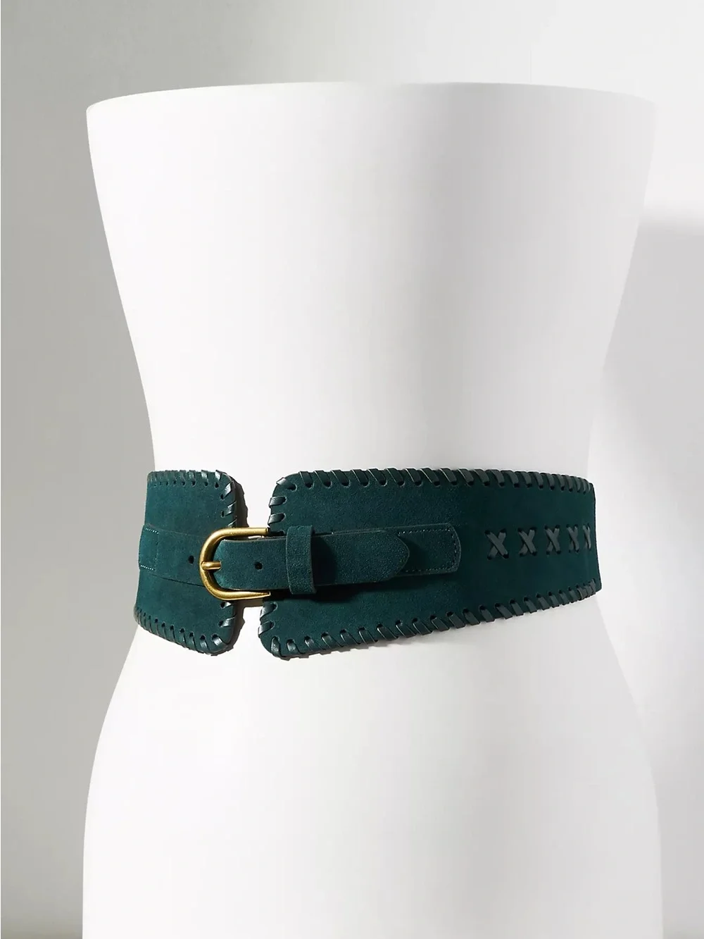 Anthropologie Suede Corset Belt with Gold Buckle